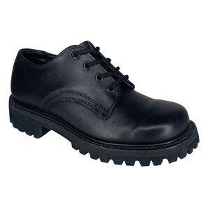 Vibram Black Leather Platform Block Heel Round Toe Lace Up Derby Shoes 4D